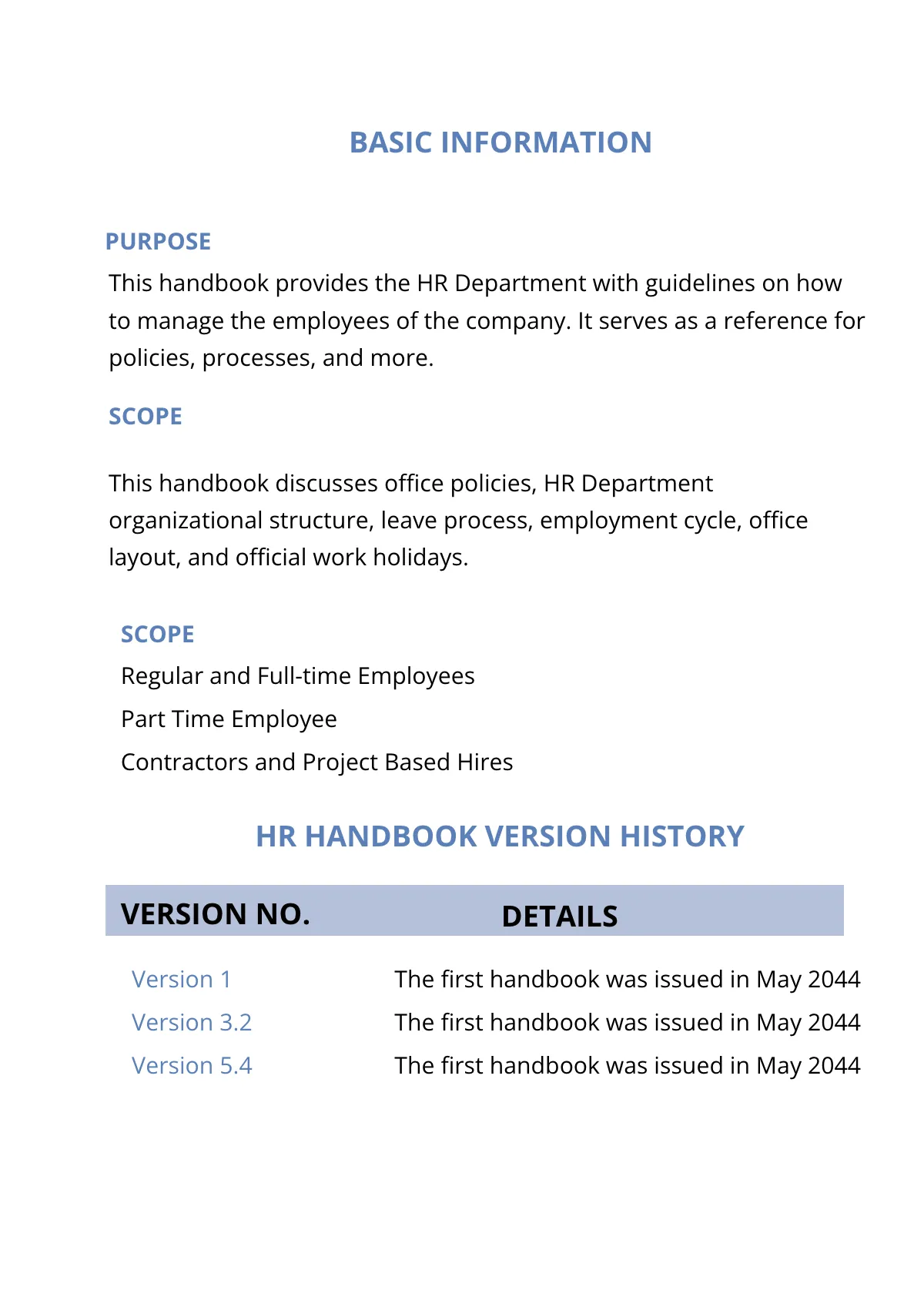 Free HR Handbook Template to Edit Online