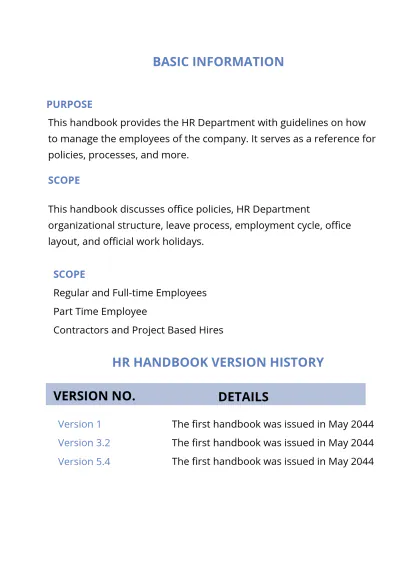 Free HR Handbook Template to Edit Online