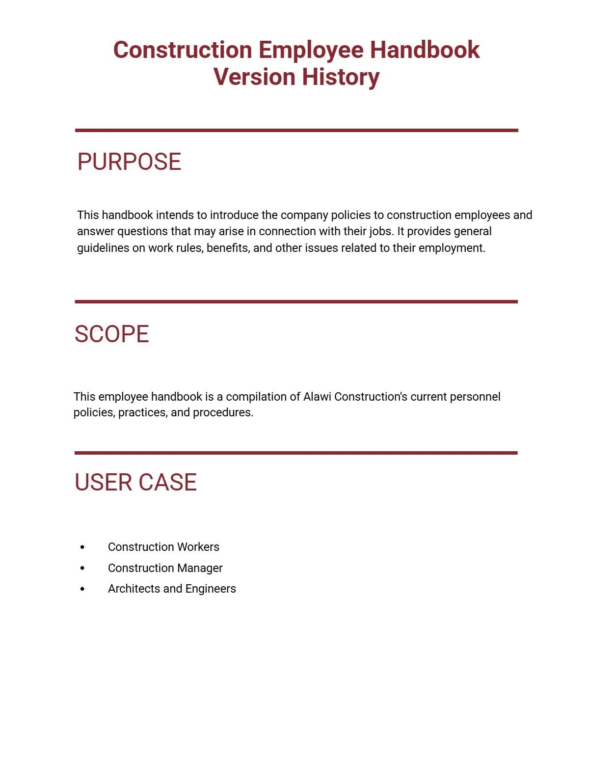 Free Construction Employee Handbook Template to Edit Online