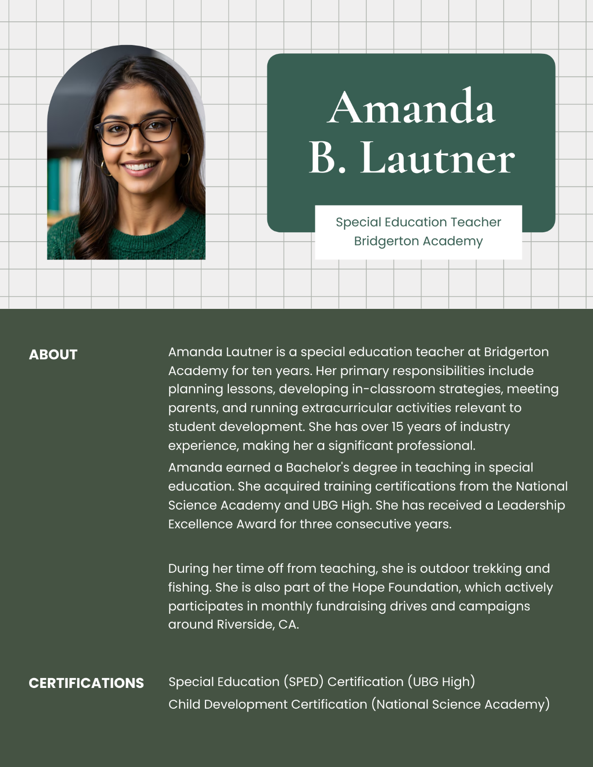 Teacher Professional Bio Template