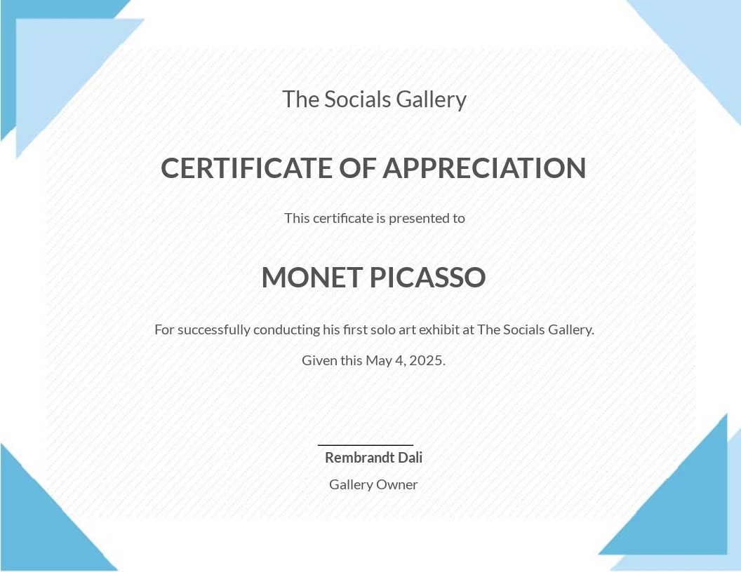 Certificate of Appreciation Template - Illustrator, Word, Outlook, Apple Pages, PSD, Publisher