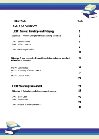 Free Table of Contents RPMS Portfolio Template to Edit Online
