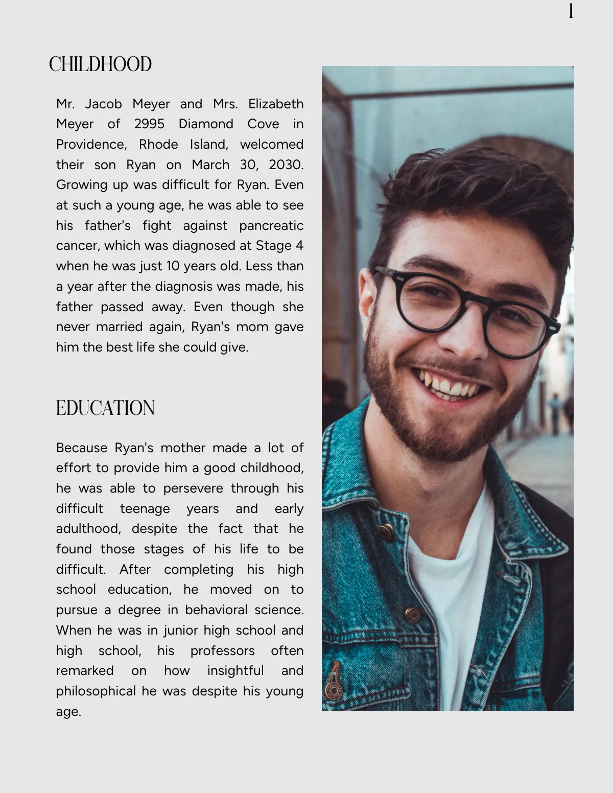 Free One Page Biography Template to Edit Online