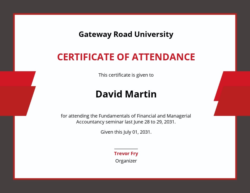 Attendance Certificate for College Student Template - Google Docs, Word