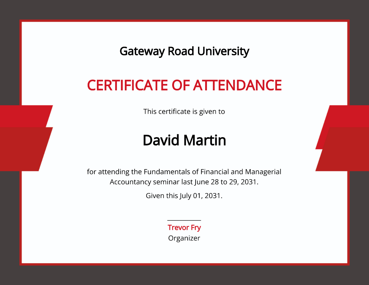Attendance Certificate for College Student Template