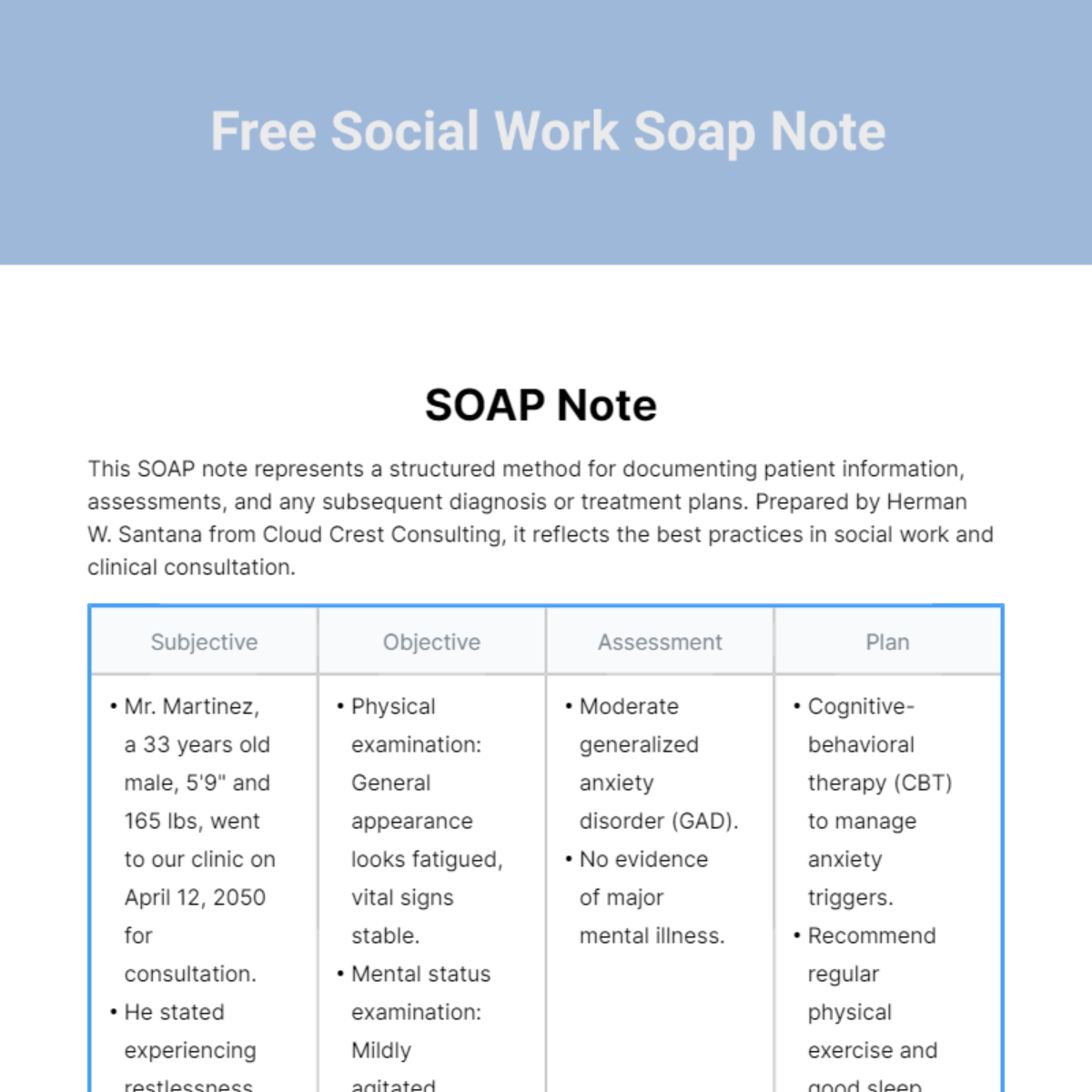 Social Work Soap Note Template