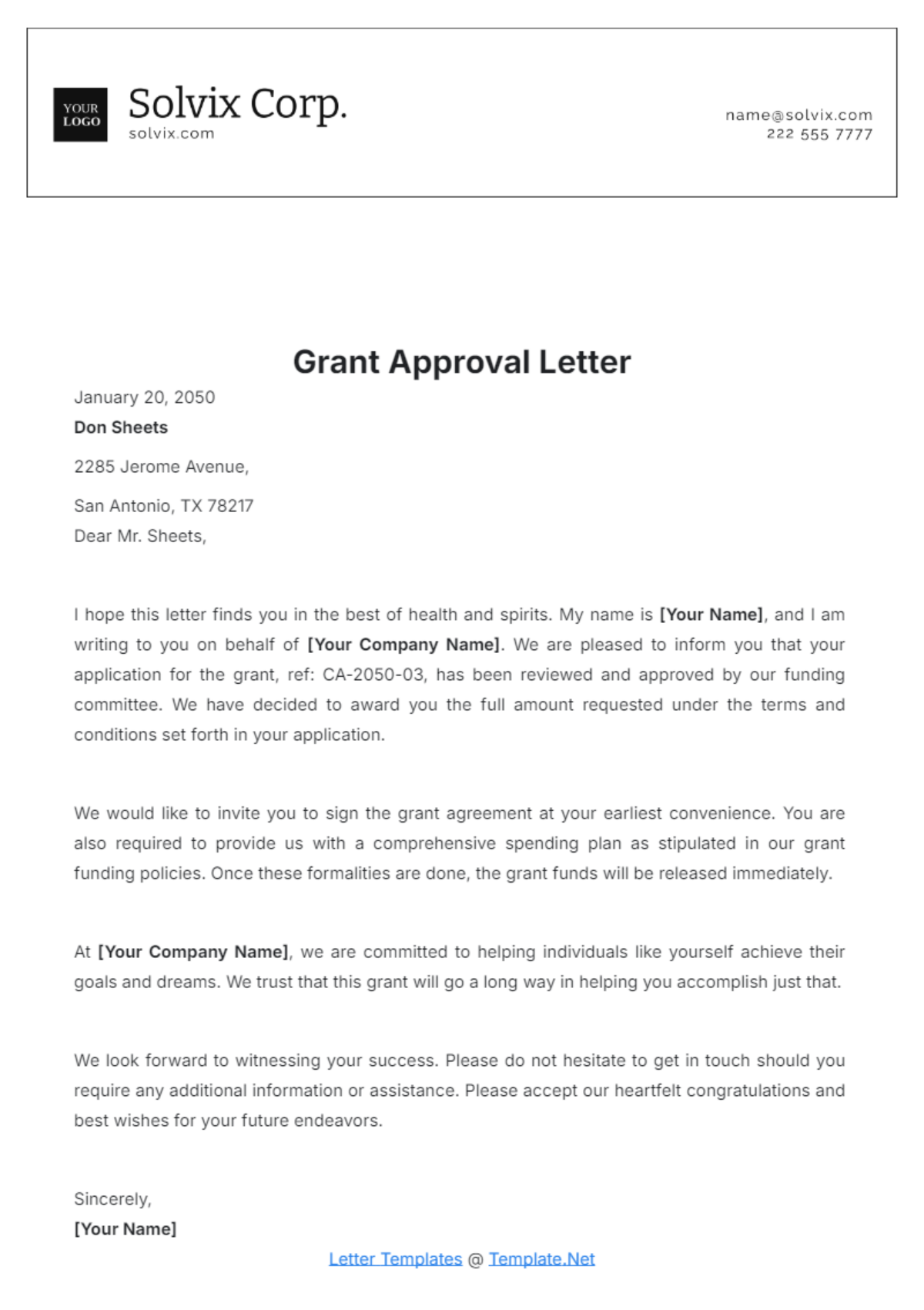 Grant Approval Letter Template