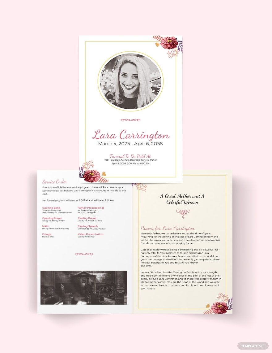 Blank Loving Memory Funeral Bi-Fold Brochure Template