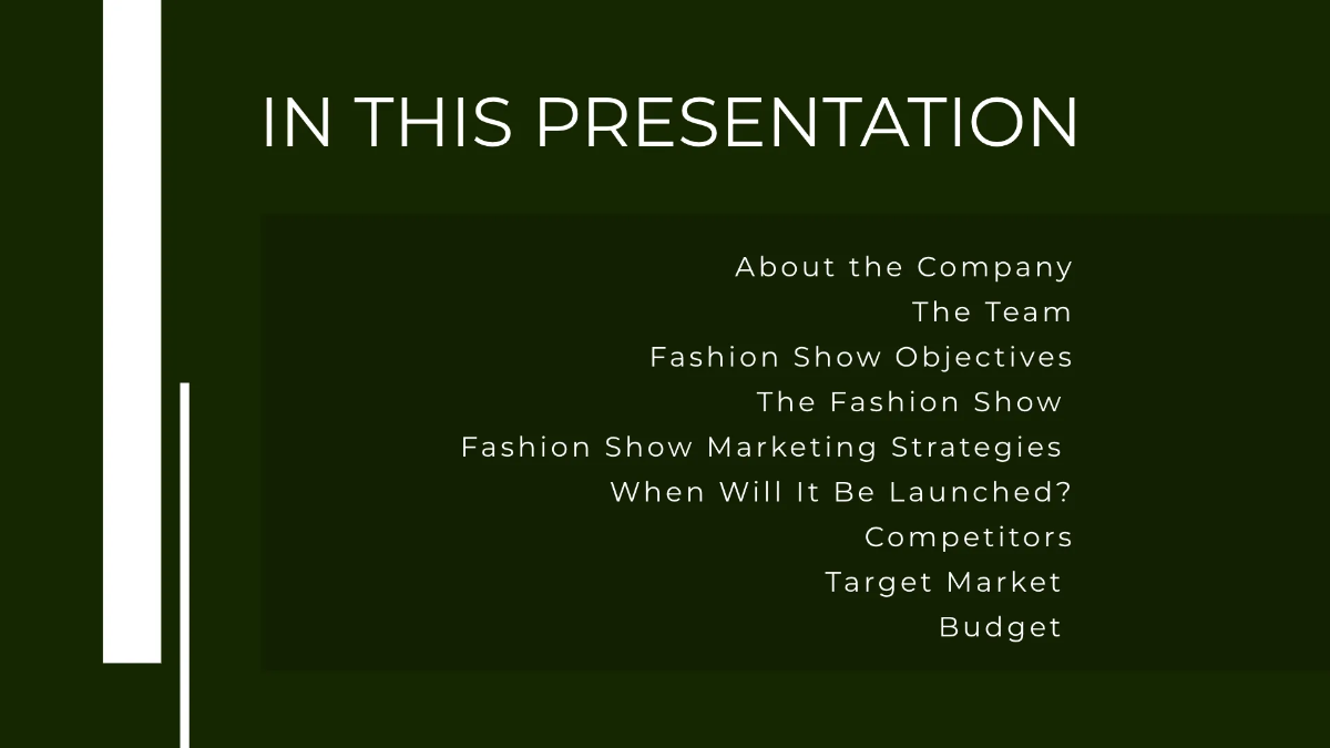 Free Fashion Show Business Plan Presentation Template to Edit Online