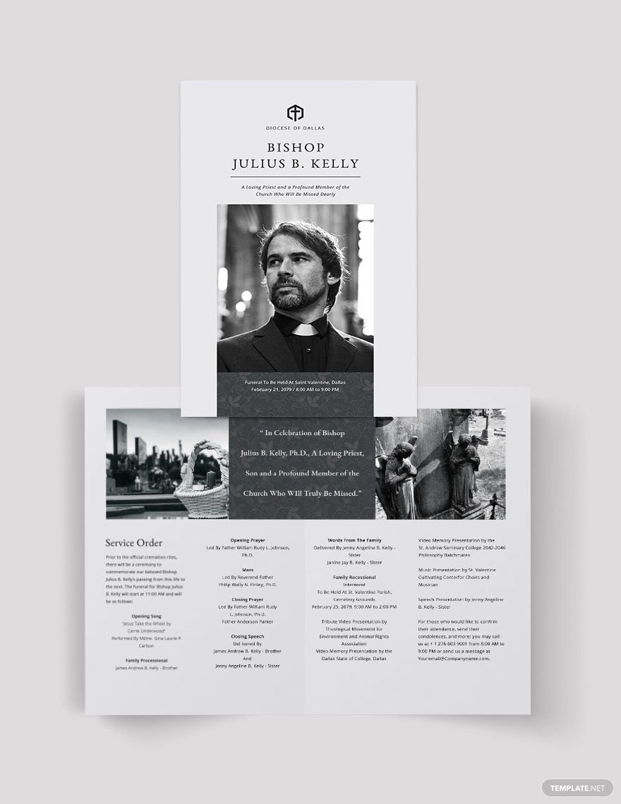 Church Funeral Memorial Bi-Fold Brochure Template