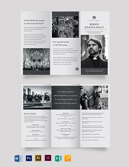 church funeral memorial tri fold brochure template