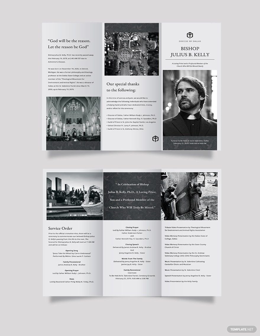 Church Funeral Memorial Tri-Fold Brochure Template