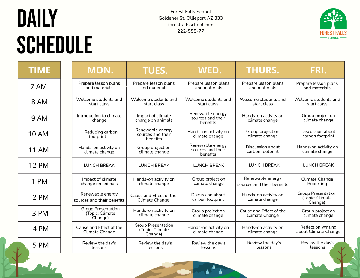 Climate Change Schedule Template
