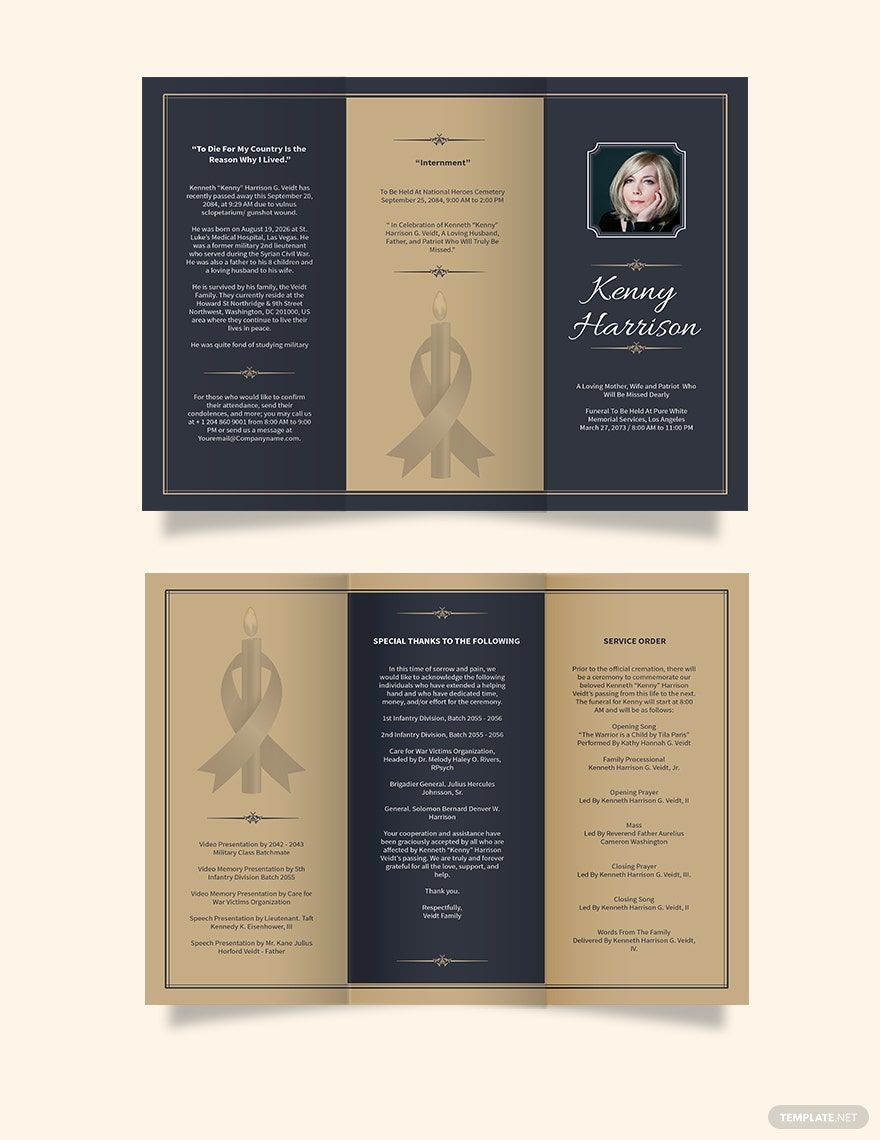 Classic Funeral Memorial Tri-Fold Brochure Template