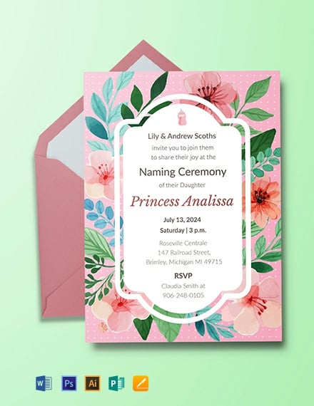 FREE Happy Baby Naming Ceremony Invitation Card Template - Word (DOC