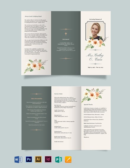 classic funeral program trifold brochure template