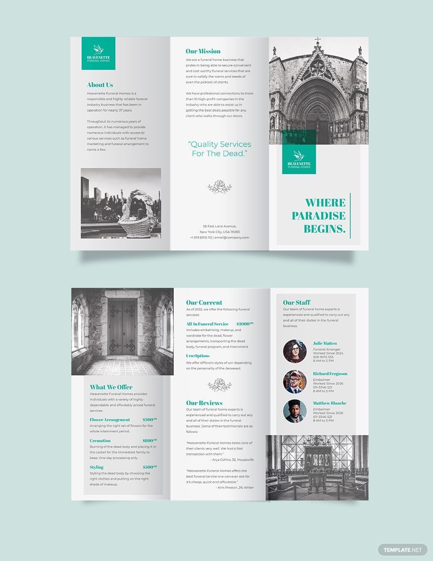 Cremation Funeral Service Tri-Fold Brochure Template