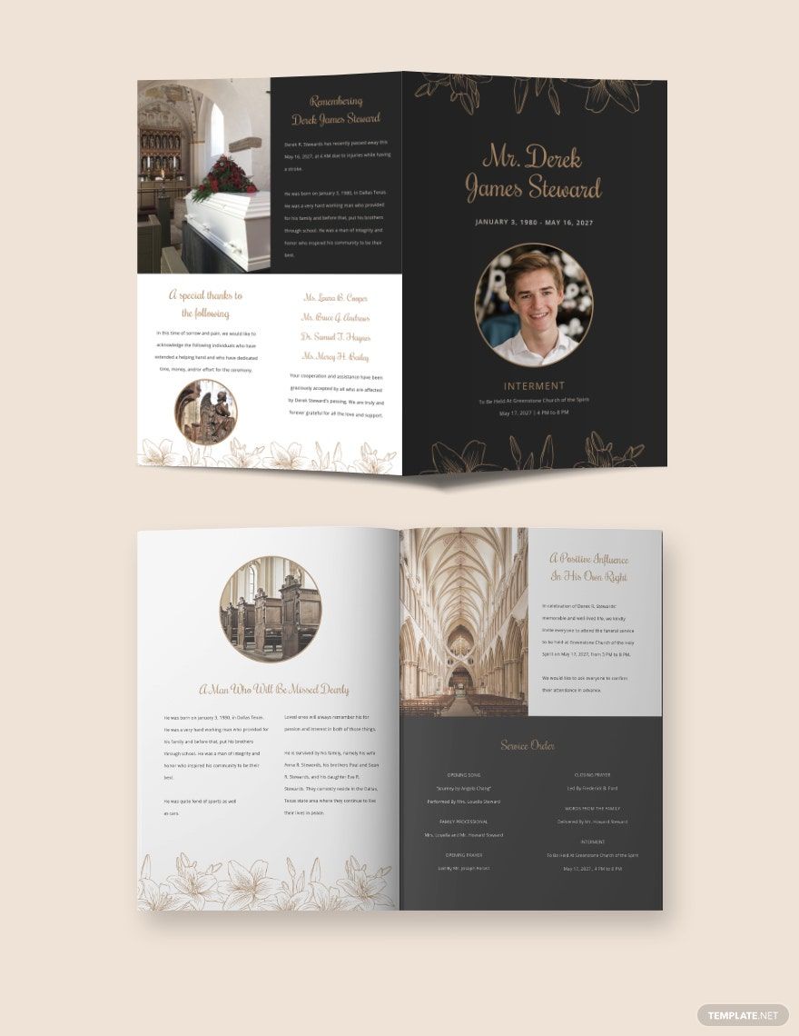 Editable Acknowledgment Funeral Bi-Fold Brochure Template
