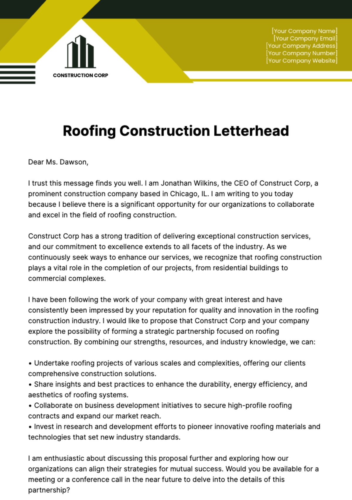 Free Roofing Construction Letterhead Template