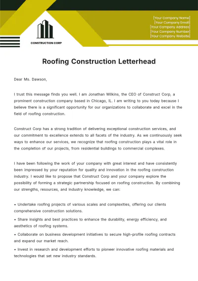 Free Roofing Construction Letterhead Template to Edit Online