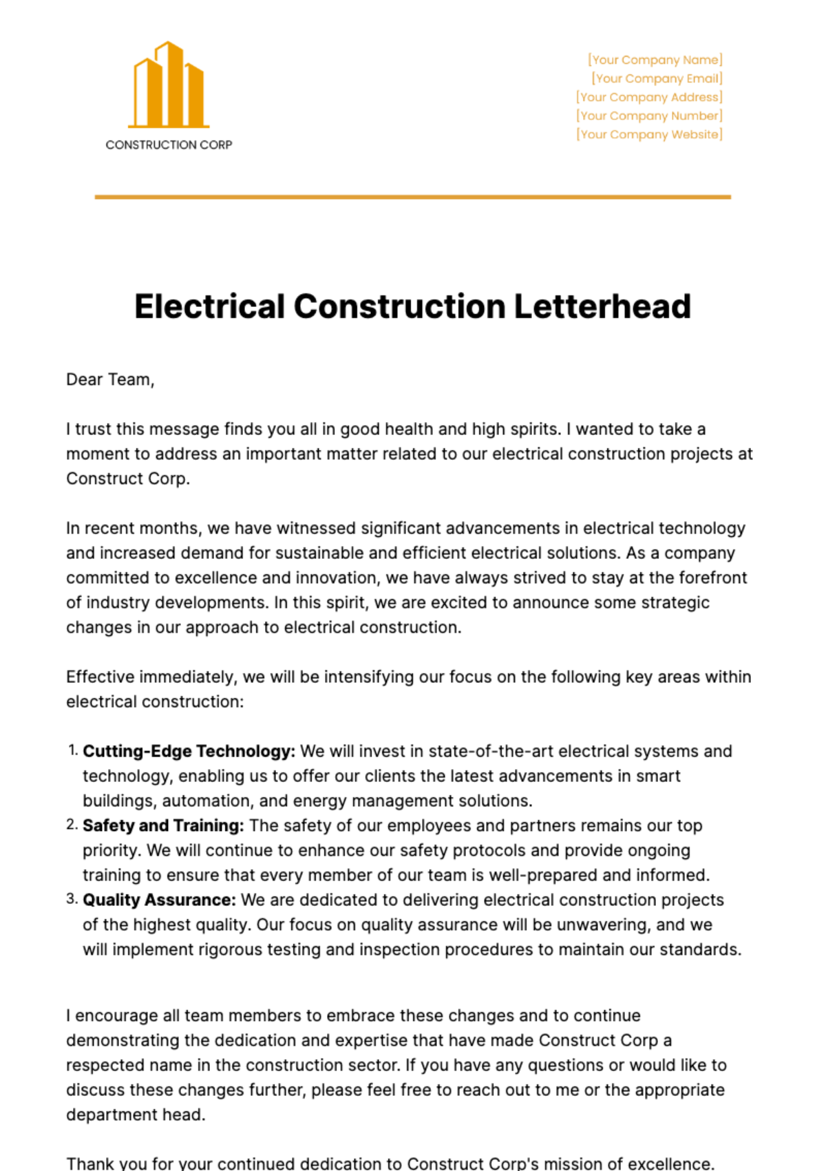 Electrical Construction Letterhead Template