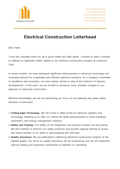 Free Electrical Construction Letterhead Template to Edit Online