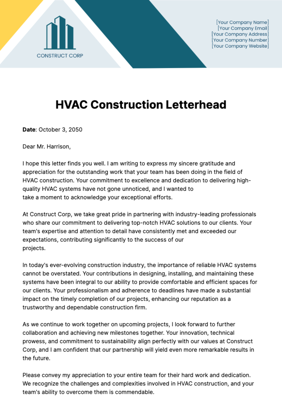 Free HVAC Construction Letterhead Template