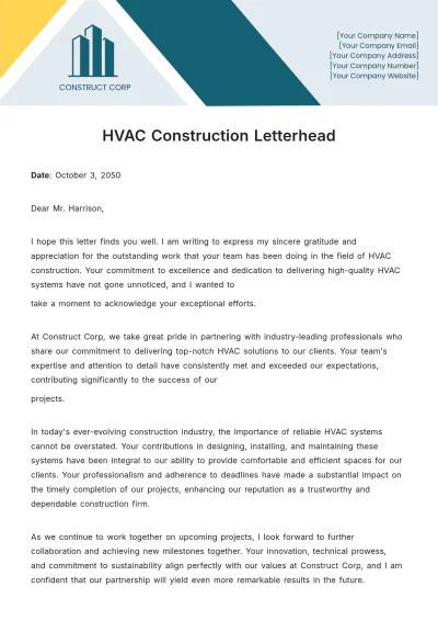 Free HVAC Construction Letterhead Template to Edit Online