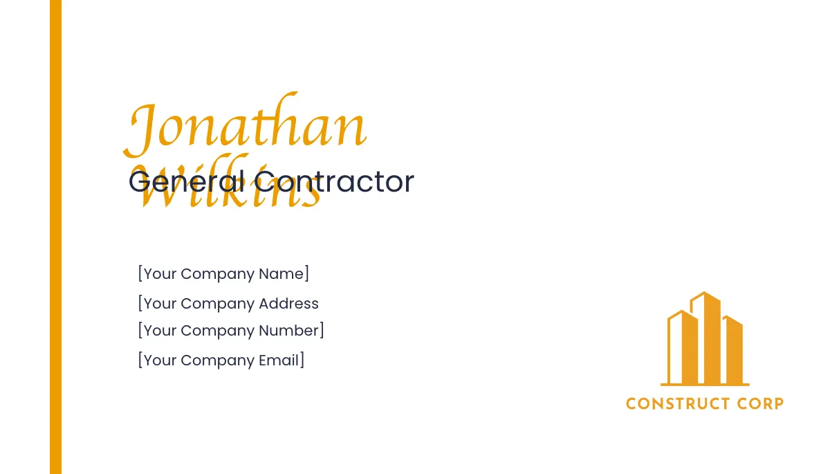 Free General Contractor Construction Company Business Card Template to Edit Online