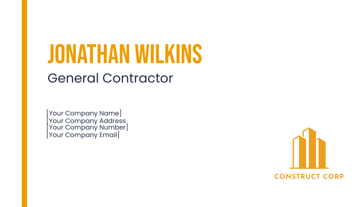 General Contractor Construction Company Business Card Template