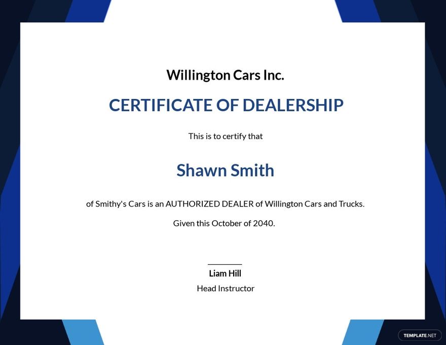 Dealership Completion Certificate Template - Google Docs, Word, Publisher