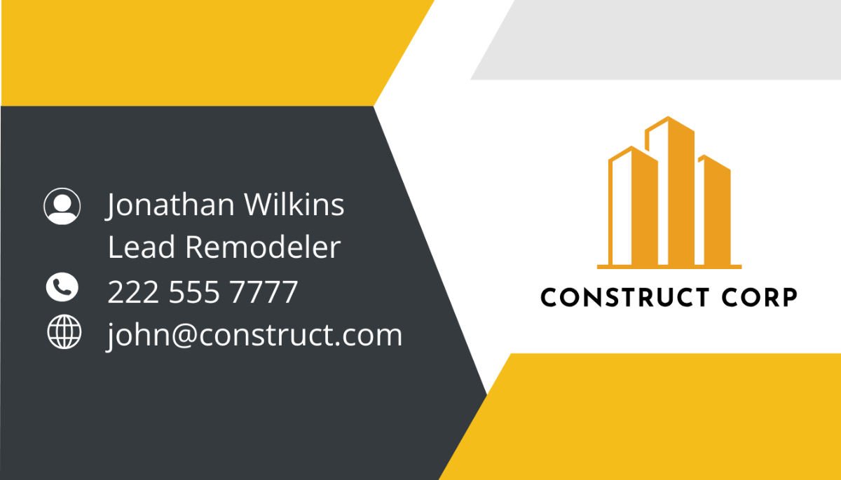  Remodelling Construction Company Business Card Template