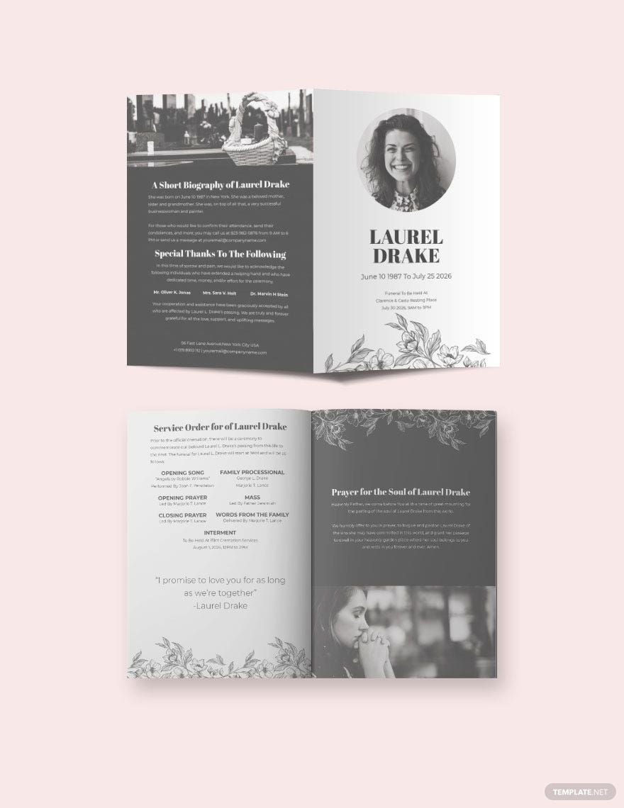 Eulogy Booklet Funeral Bi-Fold Brochure Template