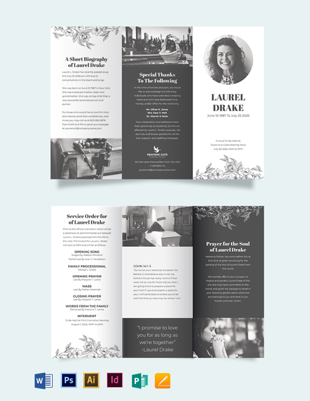 Eulogy Booklet Funeral Trifold Brochure Template