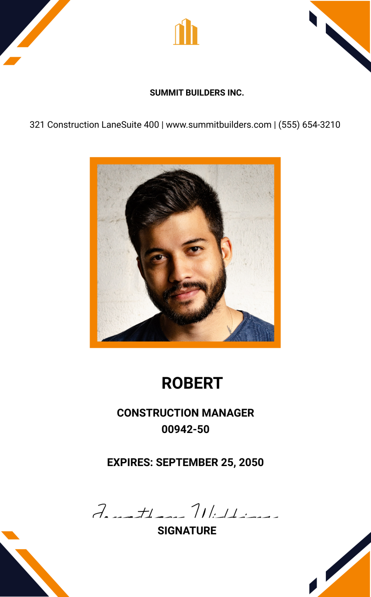 Construction Manager ID Card Template - Edit Online & Download