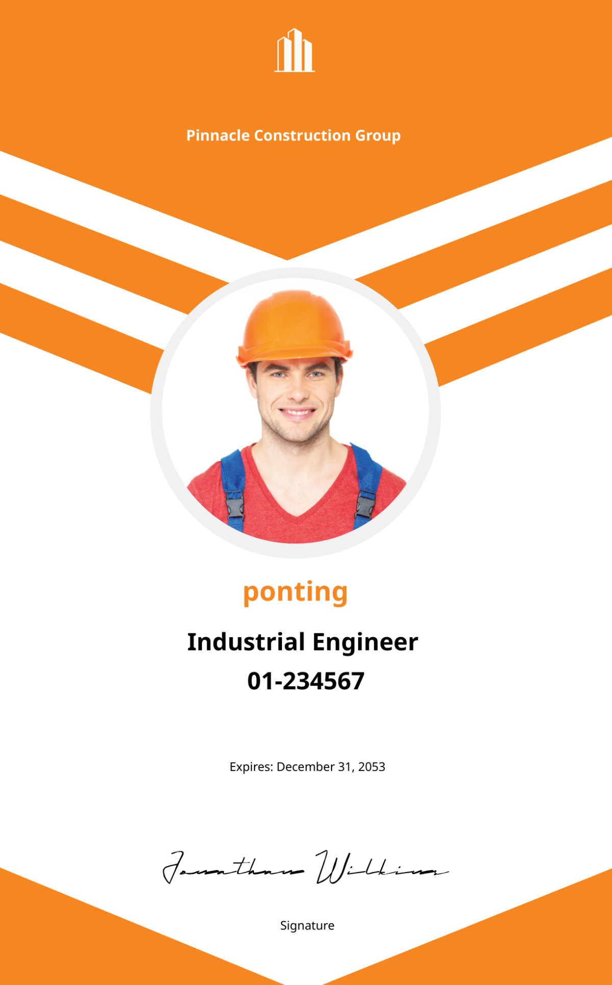 Industrial Construction ID Card Template - Edit Online & Download