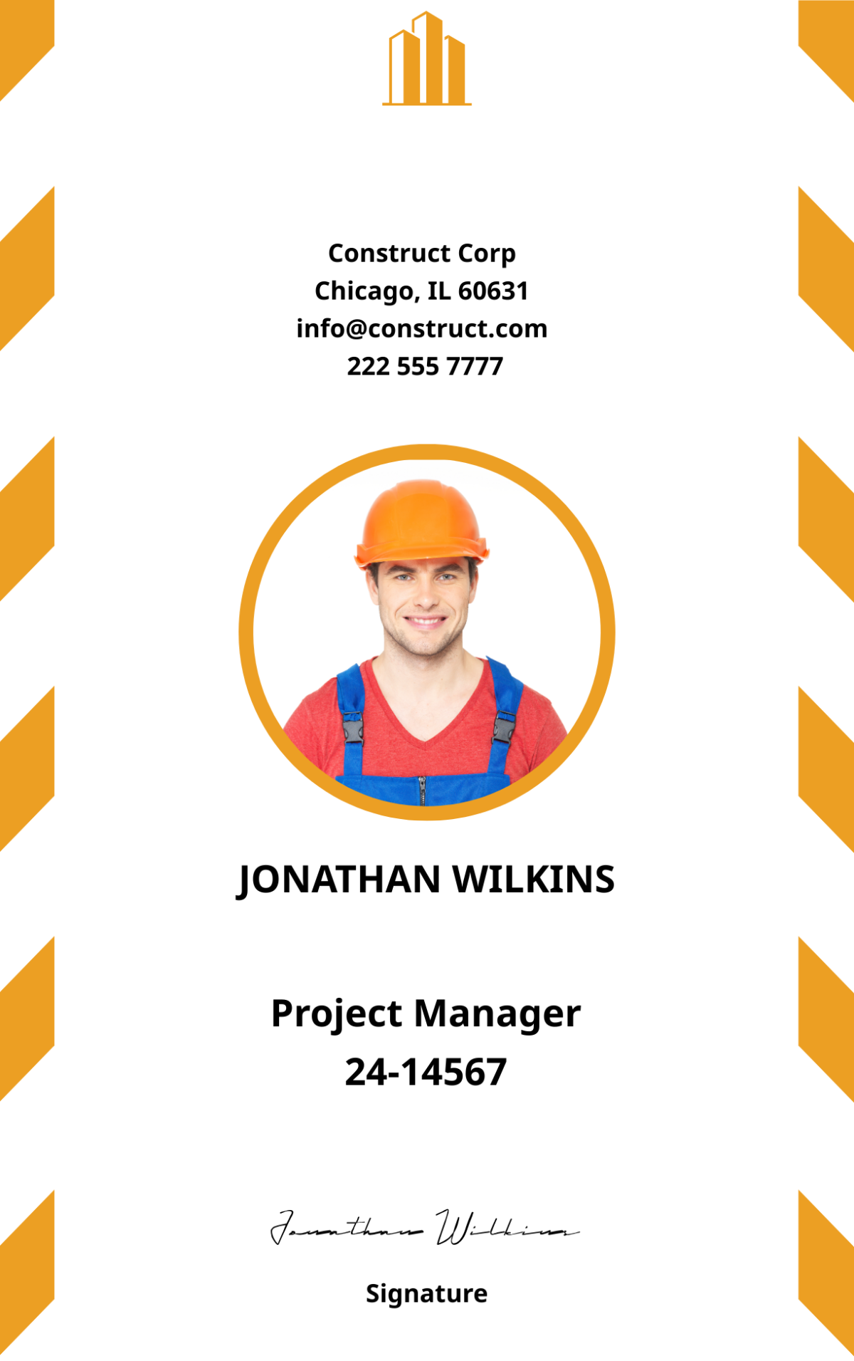 General Contractor Construction ID Card Template - Edit Online & Download