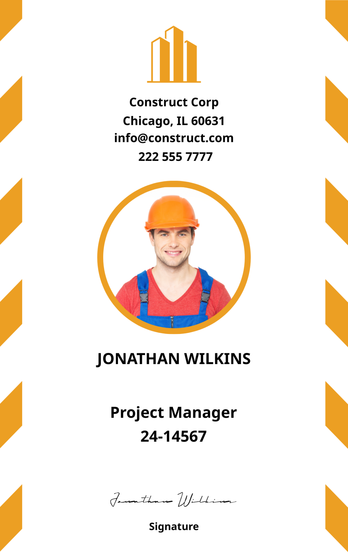 General Contractor Construction ID Card Template