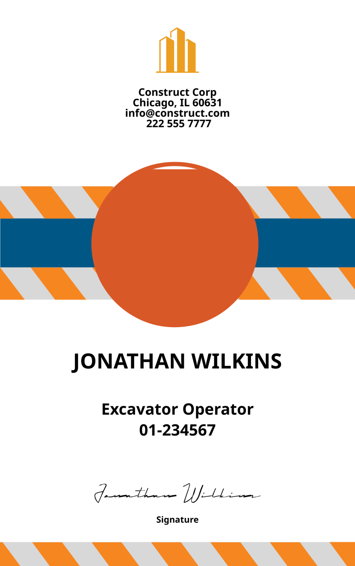 Excavation Construction ID Card Template