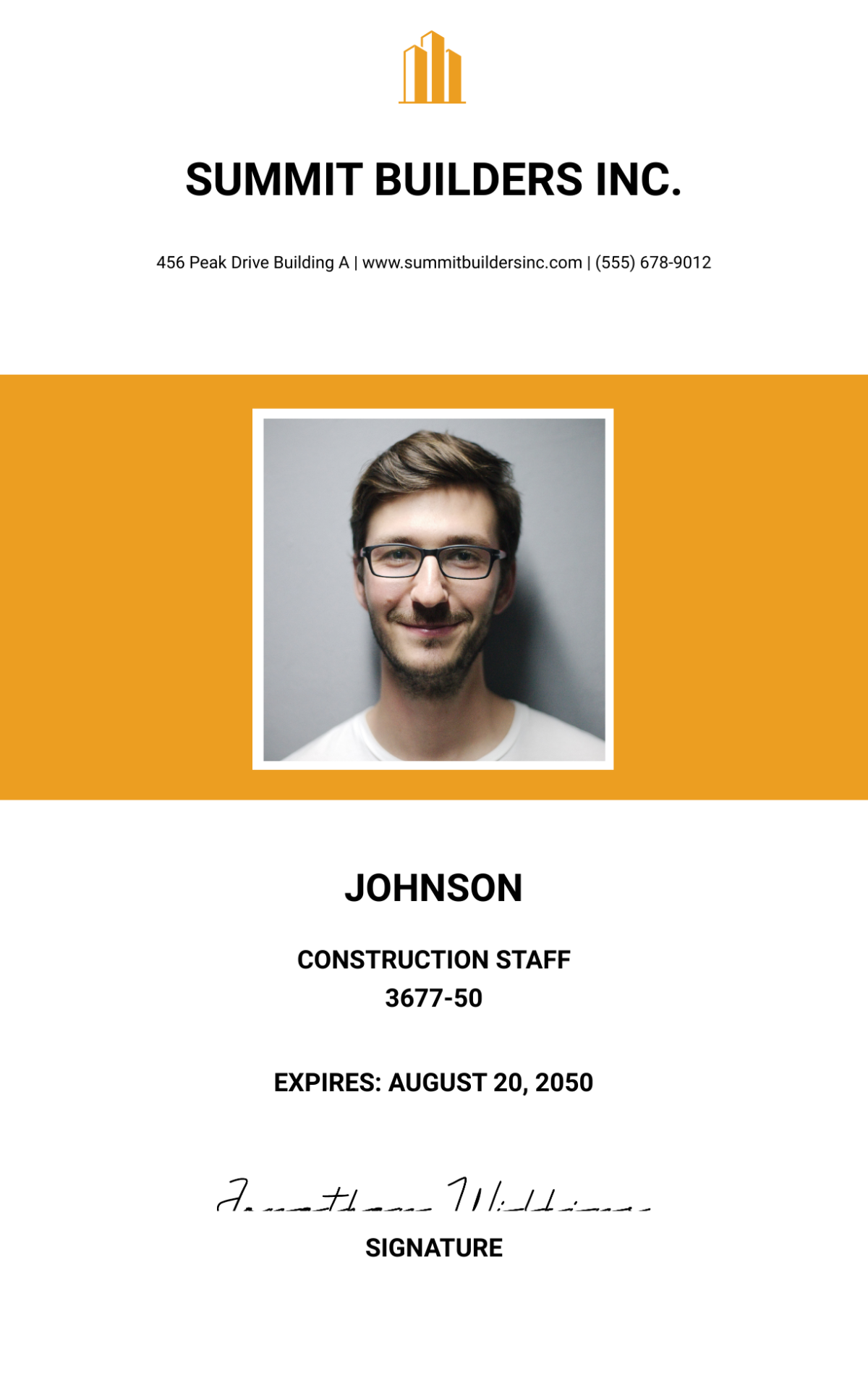 Construction Staff ID Card Template - Edit Online & Download