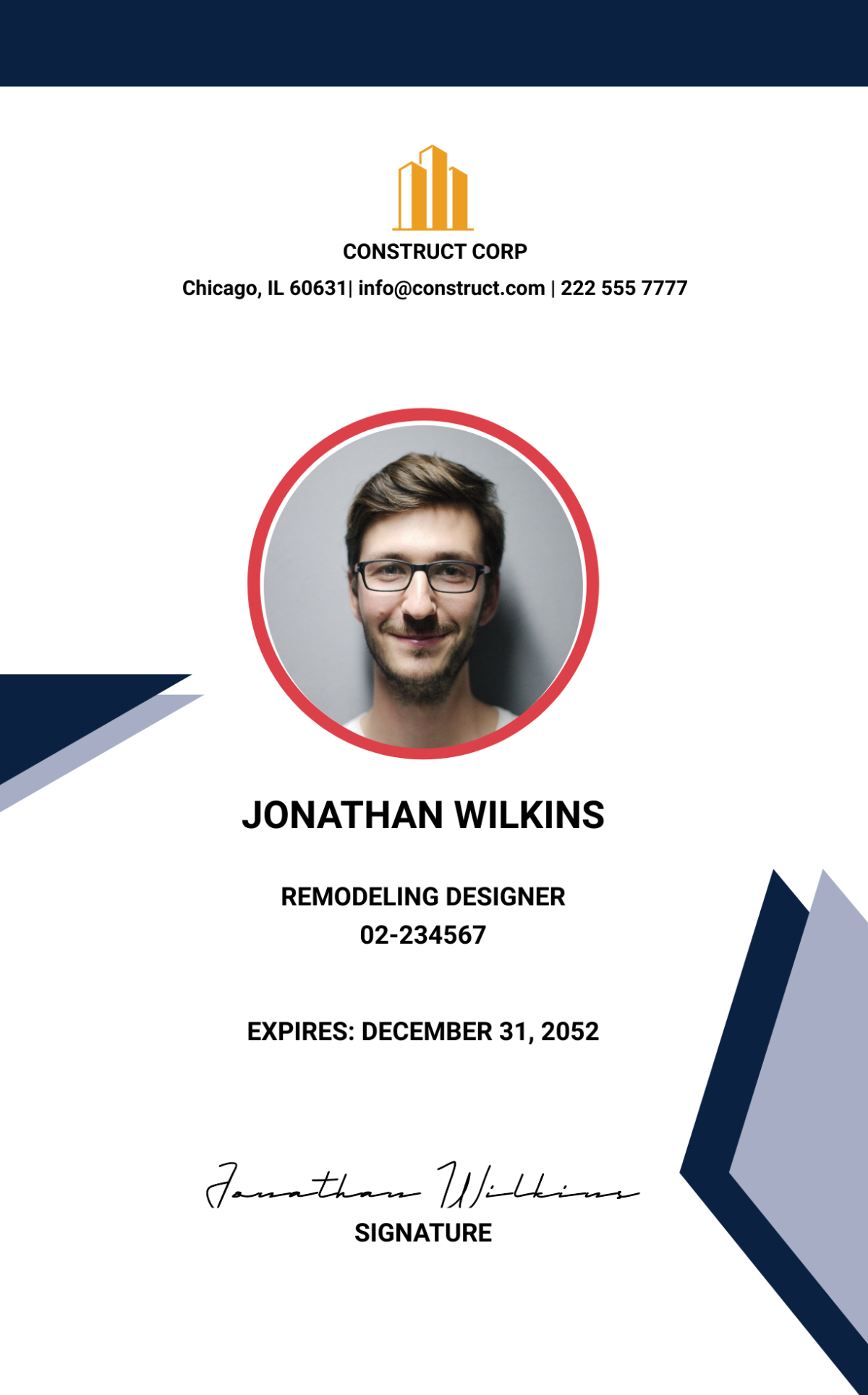 Remodelling Construction ID Card Template