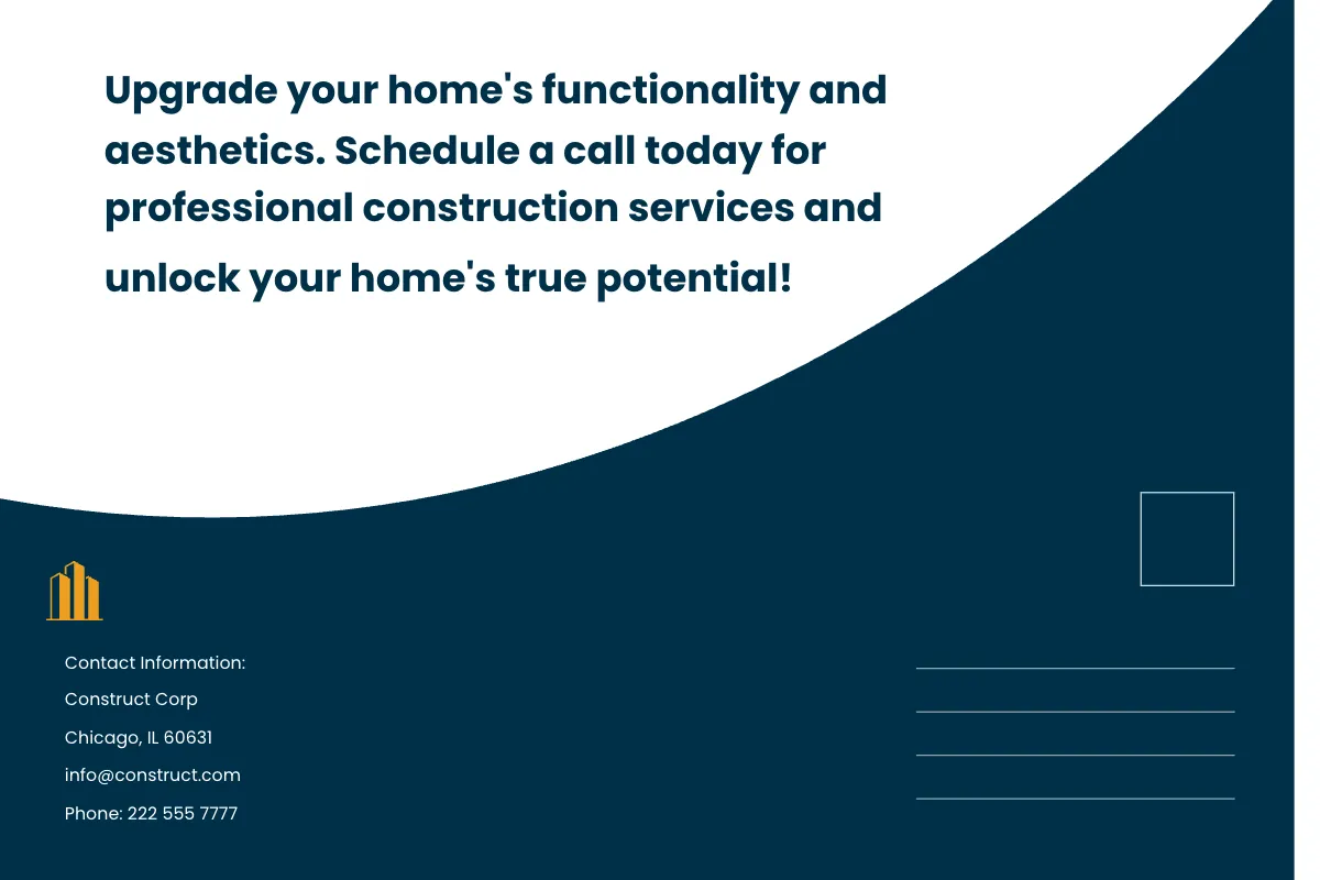 Free Construction Home Improvement Postcard Template to Edit Online