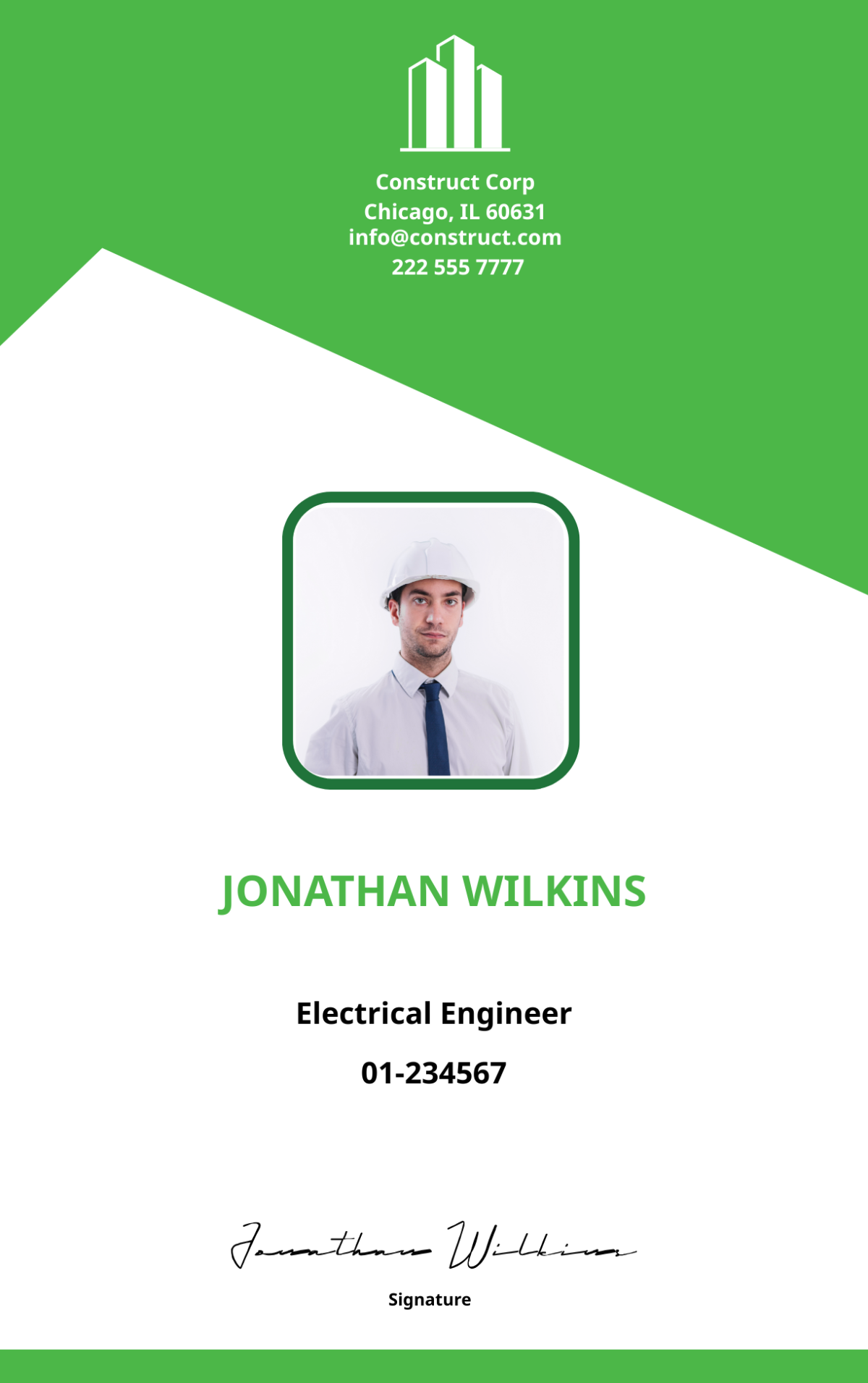 Electrical Construction ID Card Template