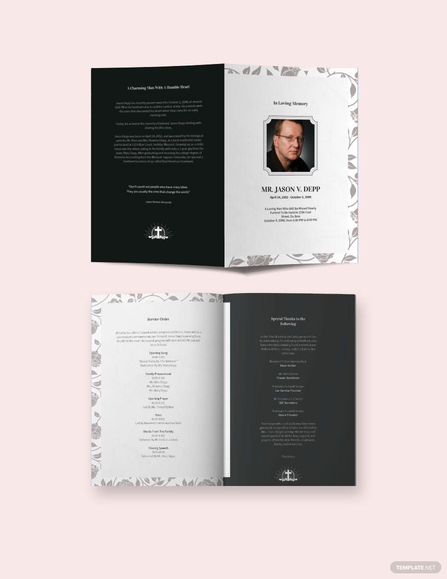 Father/ Dad Funeral Memorial Bi-Fold Brochure Template