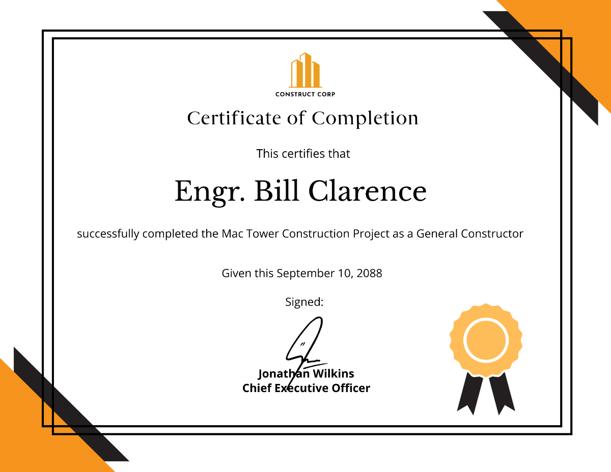 General Contractor Construction Certificate Template