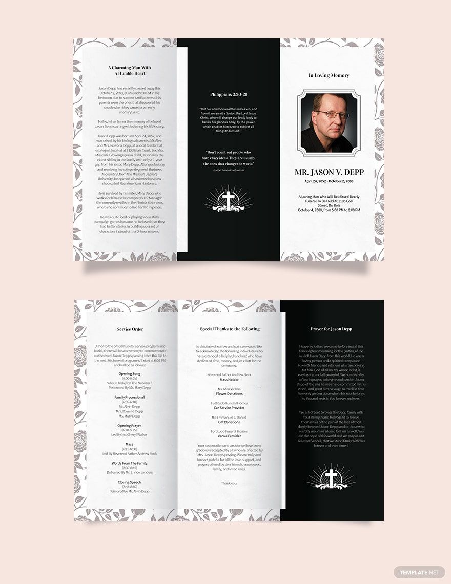 Father/ Dad Funeral Memorial Tri-Fold Brochure Template
