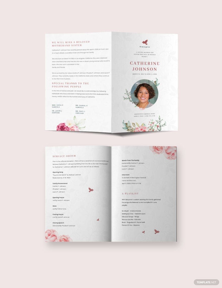 Floral Eulogy Funeral Bi-Fold Brochure Template