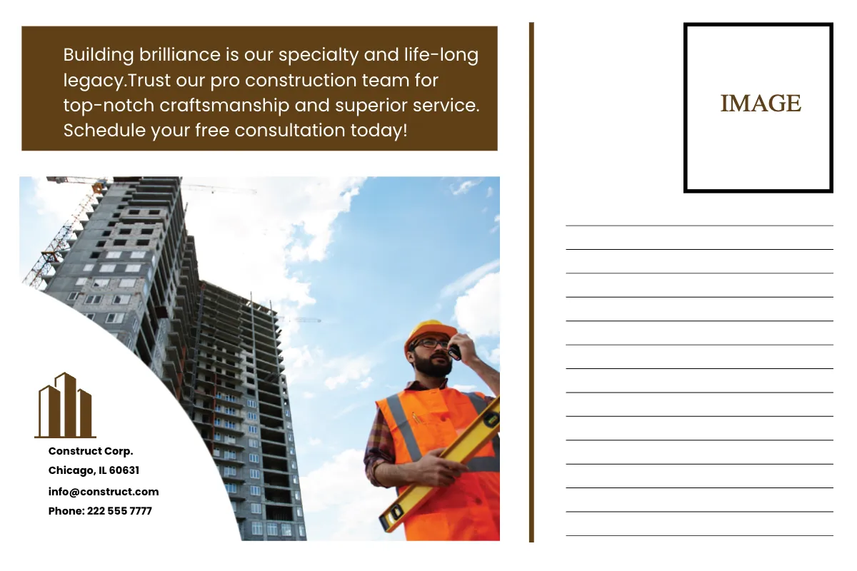Free Pro Construction Postcard Template to Edit Online