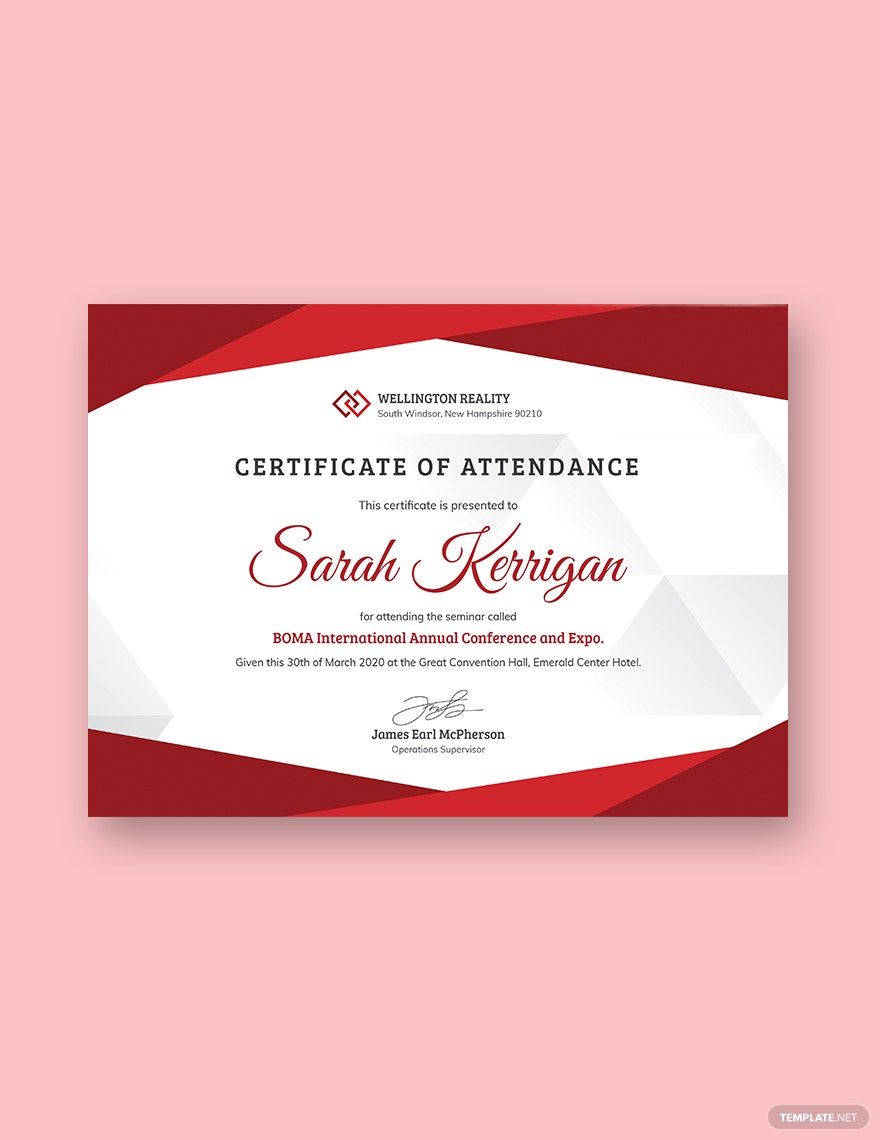 Employee Attendance Certificate Template in Word, Google Docs, PDF, Illustrator, PSD, Apple Pages, Publisher