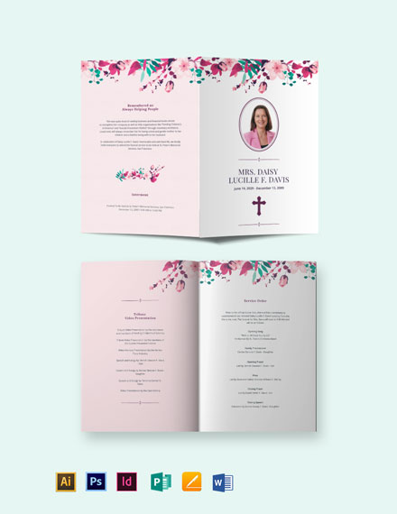 floral funeral memorial bi fold brochure template